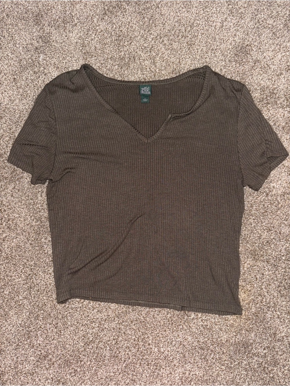wild fable Olive Ribbed V-Notch Crop Top